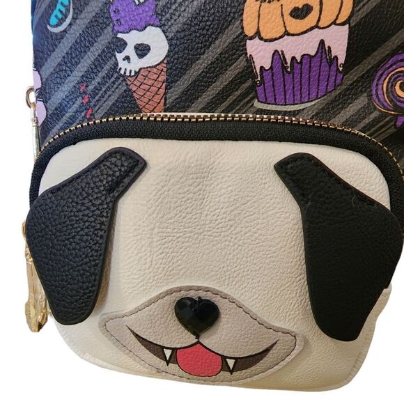 Betsey Johnson  small backpack dog face with Halloween print
